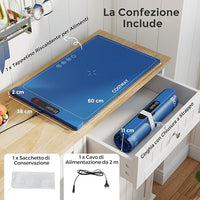 Tappetino Riscaldante per Alimenti, Scaldavivande Elettrico Arrotolabile in Silicone, con Tempo e Temperature Regolabili, Cinturino Autobloccante, per Scongelamento (60 x 38cm,Blu)