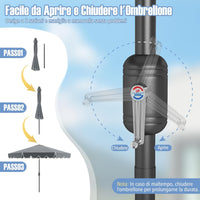 Ombrellone da Giardino 300 cm, Ombrellone Esterno con Manovella, Inclinazione Regolabile, Parasole Pieghevole con Doppio Tetto, 8 Stecche, per Giardino Piscina Patio (Grigio)