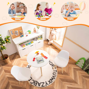 Set Tavolo e Sedie Bambini 3 Pezzi, Tavolino Rotondo per Bambini con 2 Sedie Imbottite, Mobili Cameretta per Bambini da 3 a 8 Anni