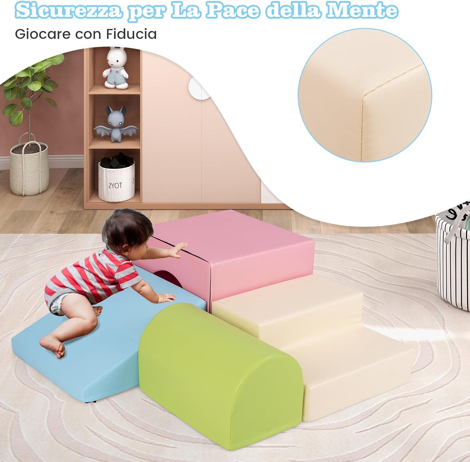 Set di 4 Blocchi in Schiuma per Arrampicarsi e Gattonare per Bambini, Set di Giocattoli Morbidi da Interno con Diverse Forme e Colori per lo Sviluppo dei Bambini (Rosa)