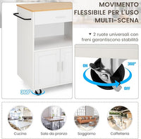 Carrello da Cucina con Ruote, Isola da Cucina con 3 Portaspezie 1 Cassetto Armadietto a 2 Porte, Carrello Portaoggetti con Portasciugamani, 82x46x92 cm (Bianco)