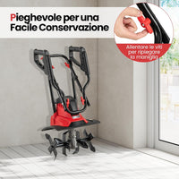 Motozappa Elettrica a Filo, Zappatrice da Giardino con Manico Ergonomico e Motore Forte, Motocoltivatore Pieghevole per Scavare Terreno del Prato (36,5 x 24 x 138 cm,Rosso)