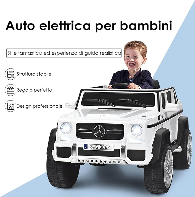 Mercedes Benz Macchina Elettrica per Bambini 12V, Veicolo Elettrico con Luci LED e Chiusura di Sicurezza, Macchina Cavalcabile per Bambini 3-8 Anni (Bianco)