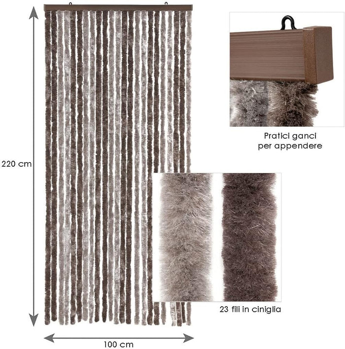 Tenda in Ciniglia 120x230 cm Porta Ingresso ProteggiSole Antimosche Lavabile Regolabile Marrone Tortora