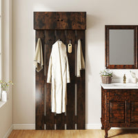 Appendiabiti da Parete per Ingresso, Attaccapanni in Legno con 5 Ganci Doppi e Armadietto a 2 Ante, Mensola Salvaspazio per Camera da Letto, Soggiorno e Cucina, 90 x 33 x 210 cm (Marrone)