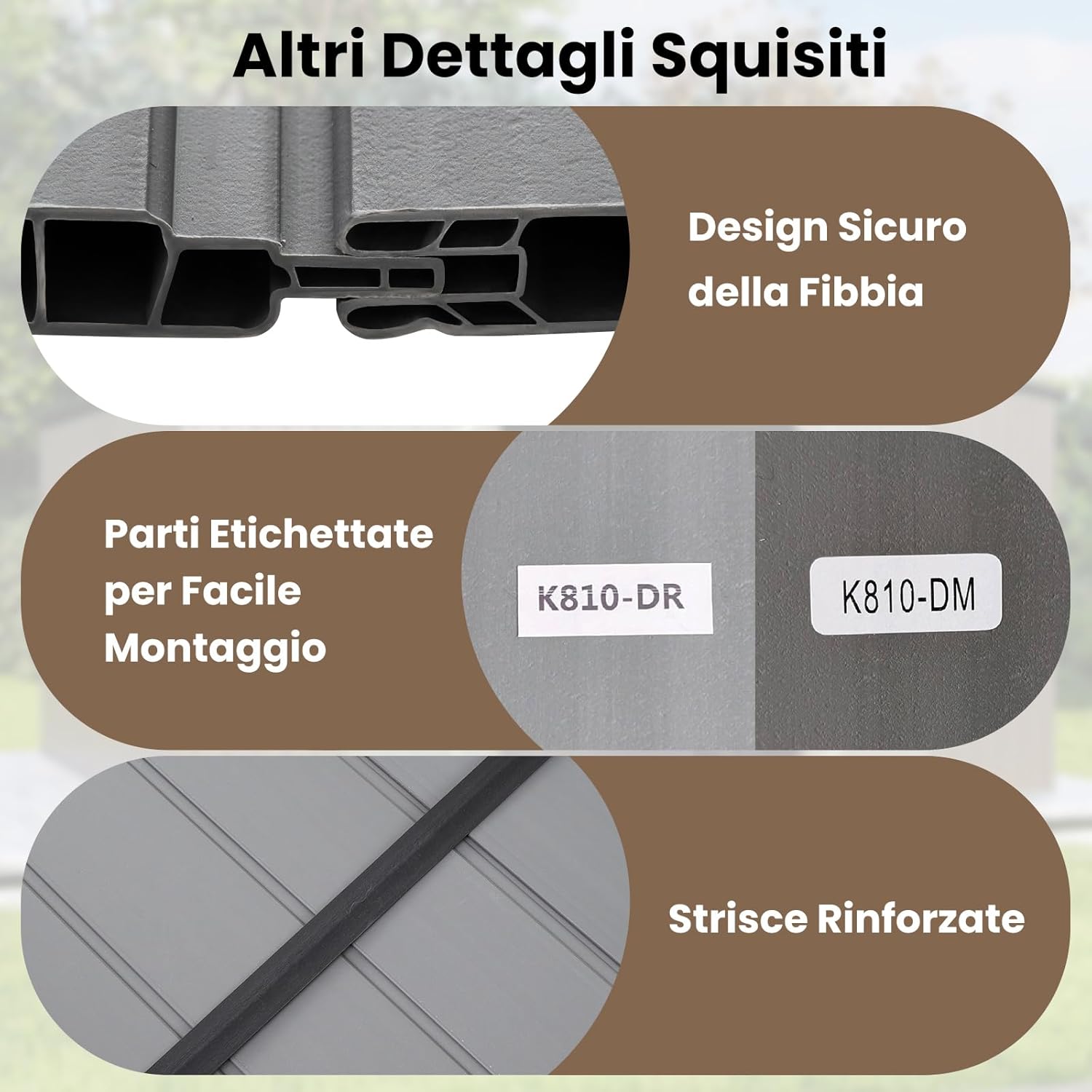 Tappeto per Pavimento in Plastica per Capanno degli Attrezzi, 343 x 215 cm, Tappeto Antiscivolo con Strisce Rinforzate, Parti Etichettate per Montaggio Facile, Base per Terrazza e Giardino