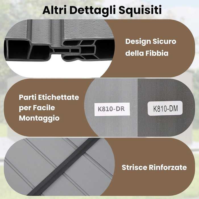 Tappeto per Pavimento in Plastica per Capanno degli Attrezzi, 343 x 215 cm, Tappeto Antiscivolo con Strisce Rinforzate, Parti Etichettate per Montaggio Facile, Base per Terrazza e Giardino