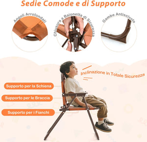 Set Tavolo da Giardino Bambini con 2 Sedie Pieghevoli, Tavolino da Esterno con Ombrellone in Poliestere Regolabile in Altezza, Set Mobili da Giardino per Bambini 3-6 Anni (Scimmia, Marrone)