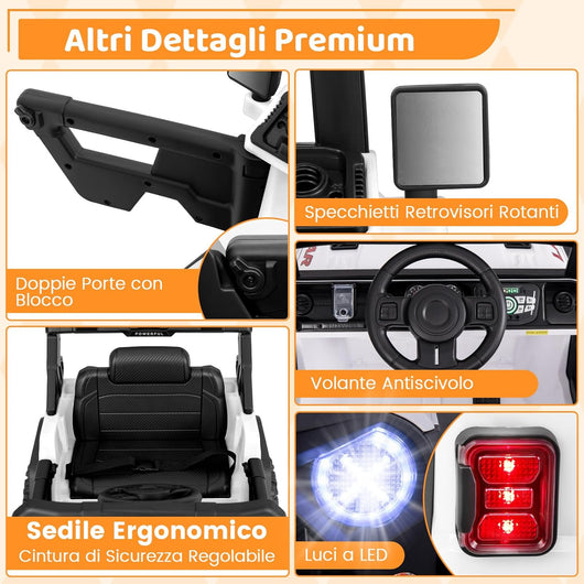 12V Macchina Elettrica per Bambini, Auto per Bambini con Telecomando Porta USB Musica e Luci, Avvio lento, Velocità Regolabile 1-5 km/h, per Bambini 3 Anni+ (Bianco)