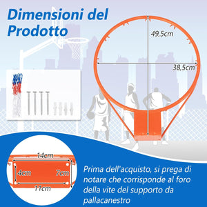 Canestro da Basket a Parete, Anello da Pallacanestro da Muro per Bambini e Adulti con Rete Antipioggia, Cerchio Universale da Basket per Interni ed Esterni
