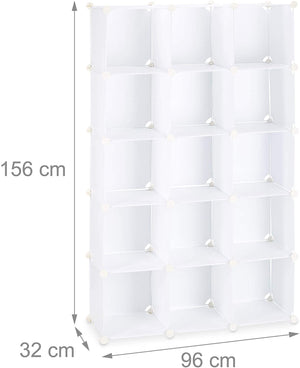 Armadio guardaroba con scaffale cubo 15 scarpiere in plastica componibili bianco 13_0001075_2