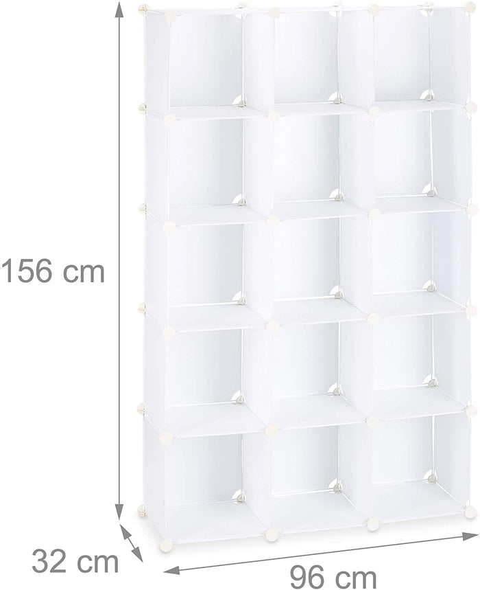 Armadio guardaroba con scaffale cubo 15 scarpiere in plastica componibili bianco 13_0001075_2