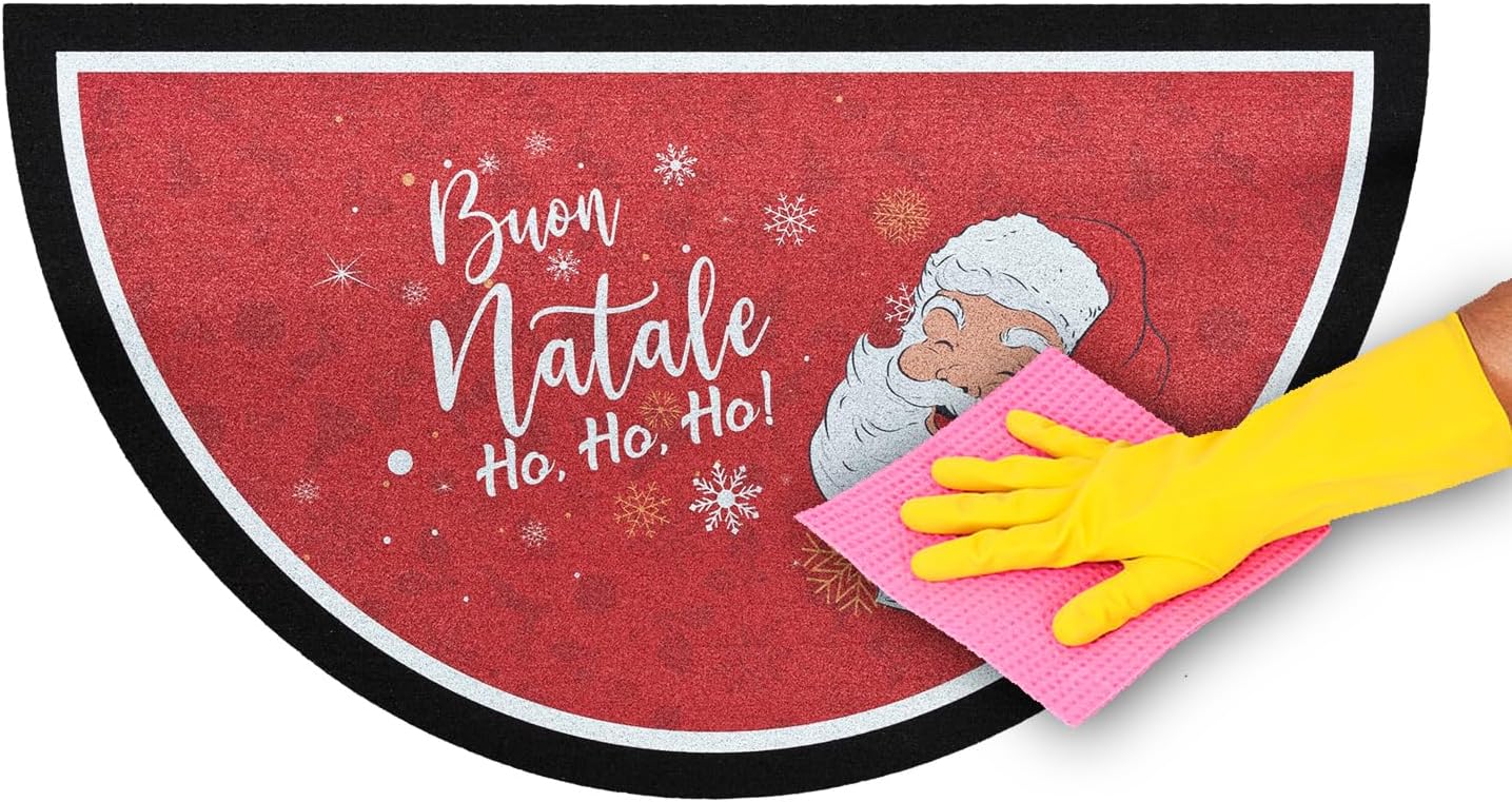 Zerbino Natalizio Gomma Sostenibile Semiluna 40x70 Cm Asciugapassi Natale Ingresso Antiscivolo Dis.A
