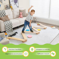 Trave Equilibrio in Legno, Pietre Miliari per Bambini, Trave da Ginnastica in Legno per Interni e Esterni, Ideale per Bambini dai 3 ai 7 anni, 70 x 10 x 1,8cm