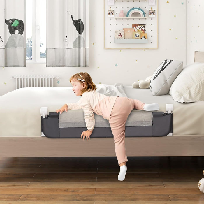 Sponda Letto per Bambini 105/120/150 cm, Barriera di Sicurezza per Neonati, Barriera Letto Pieghevole e Portatile, con Cinghia di Sicurezza (Grigio Scuro, 105 x 38 x 43 cm)