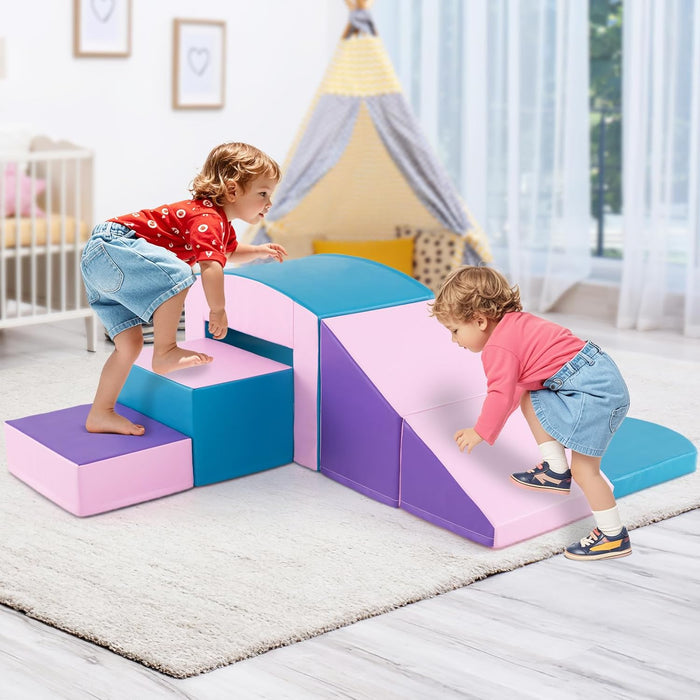 6 Blocchi di Schiuma per Arrampicata, Gioco Morbido per Bambini, Set di Costruzioni Colorate per Arrampicarsi e Strisciare con Tunnel, Scale e Rampetta per Bambini 12 Mesi + (Blu)