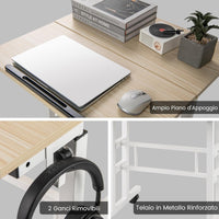 Scrivania per Computer Regolabile in Altezza, Postazione di Lavoro per Computer con Ruote e Ganci, Tavolo Porta PC per Studio e Ufficio, 60 x 60 x 72-124 cm (Naturale)