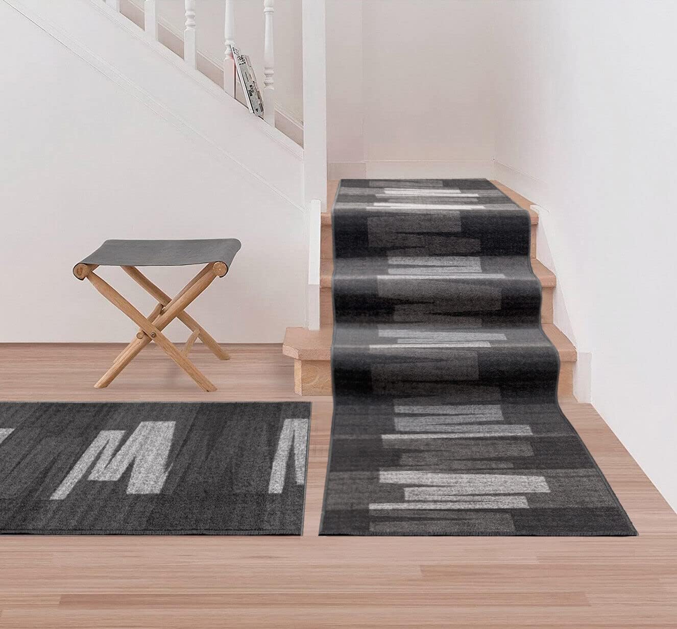 Passatoia Scala Bordata 67x280 cm Ingresso Corridoio Tappeto Cucina Gradini Zig Zag Grigio