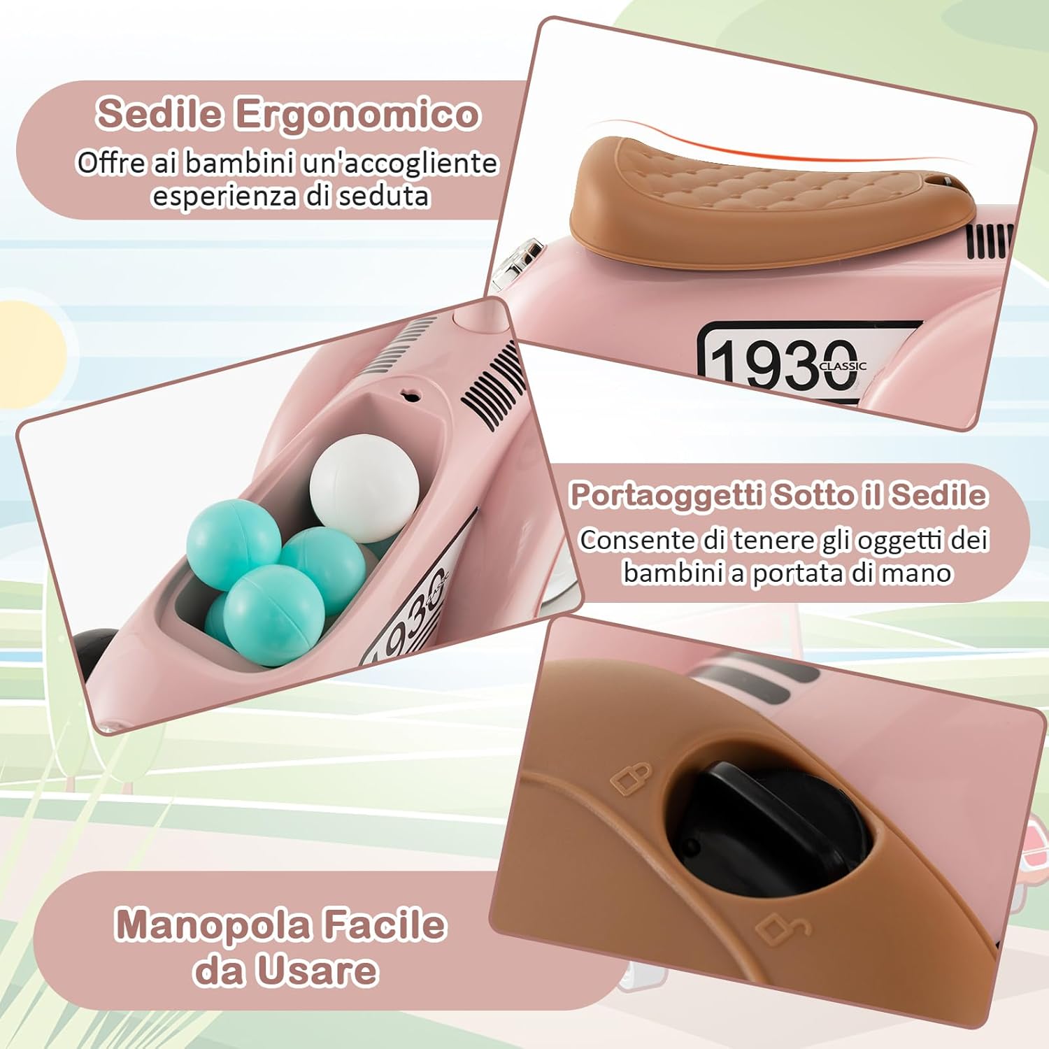 Macchinina Cavalcabile a Spinta per Bambini, Macchinina Giocattolo con Spazio di Archiviazione Ruote e Adesivi, Regalo per Bambini 18-36 Mesi (Rosa)