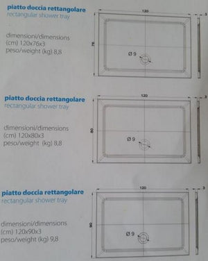 Piatto doccia flat in resina alto 3cm (rettangolare) - Misura: 76 x 120 x 3h