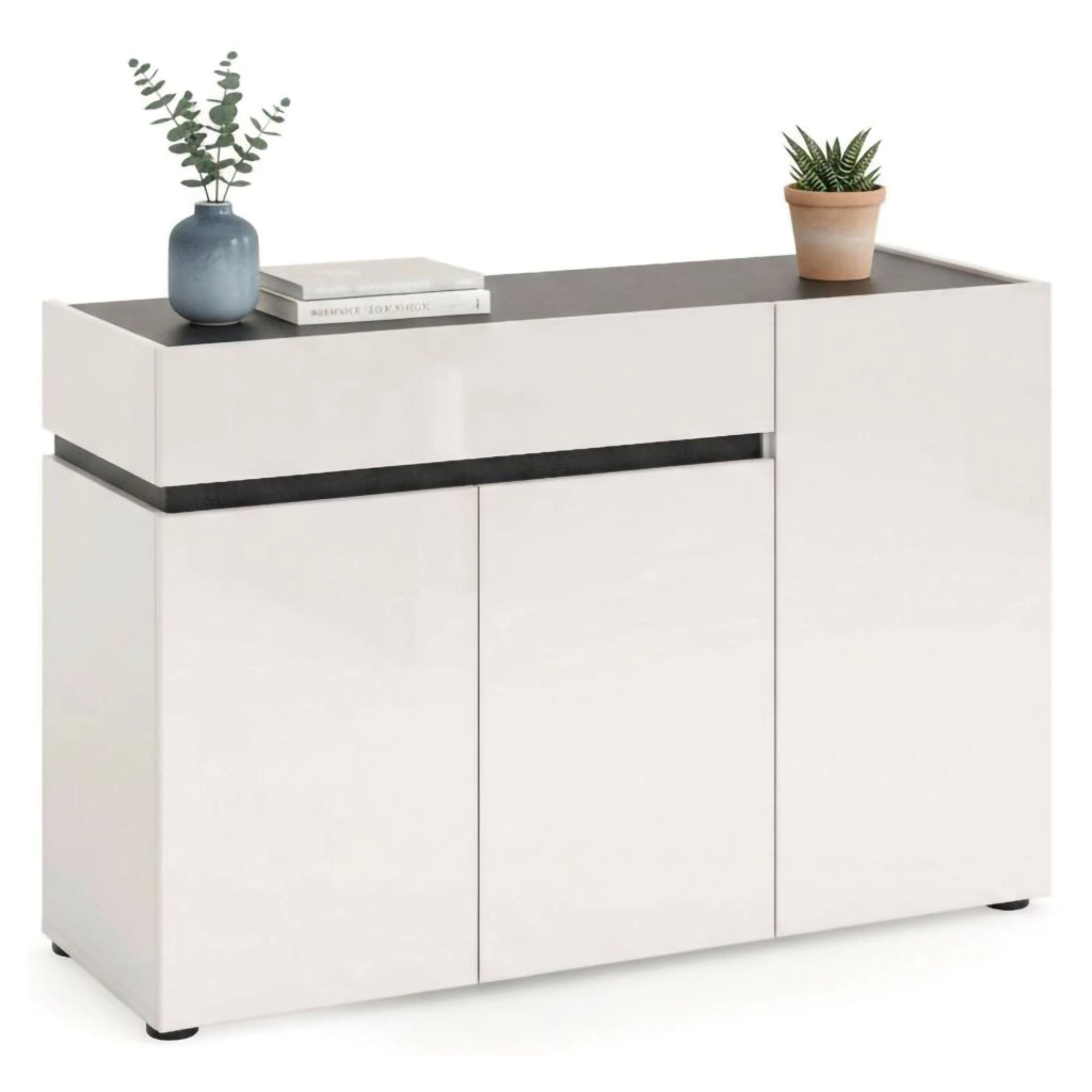 Madia Bajardo, Credenza 2 Ripiani Made in Italy, 120x42x80h cm Bianco Lucido