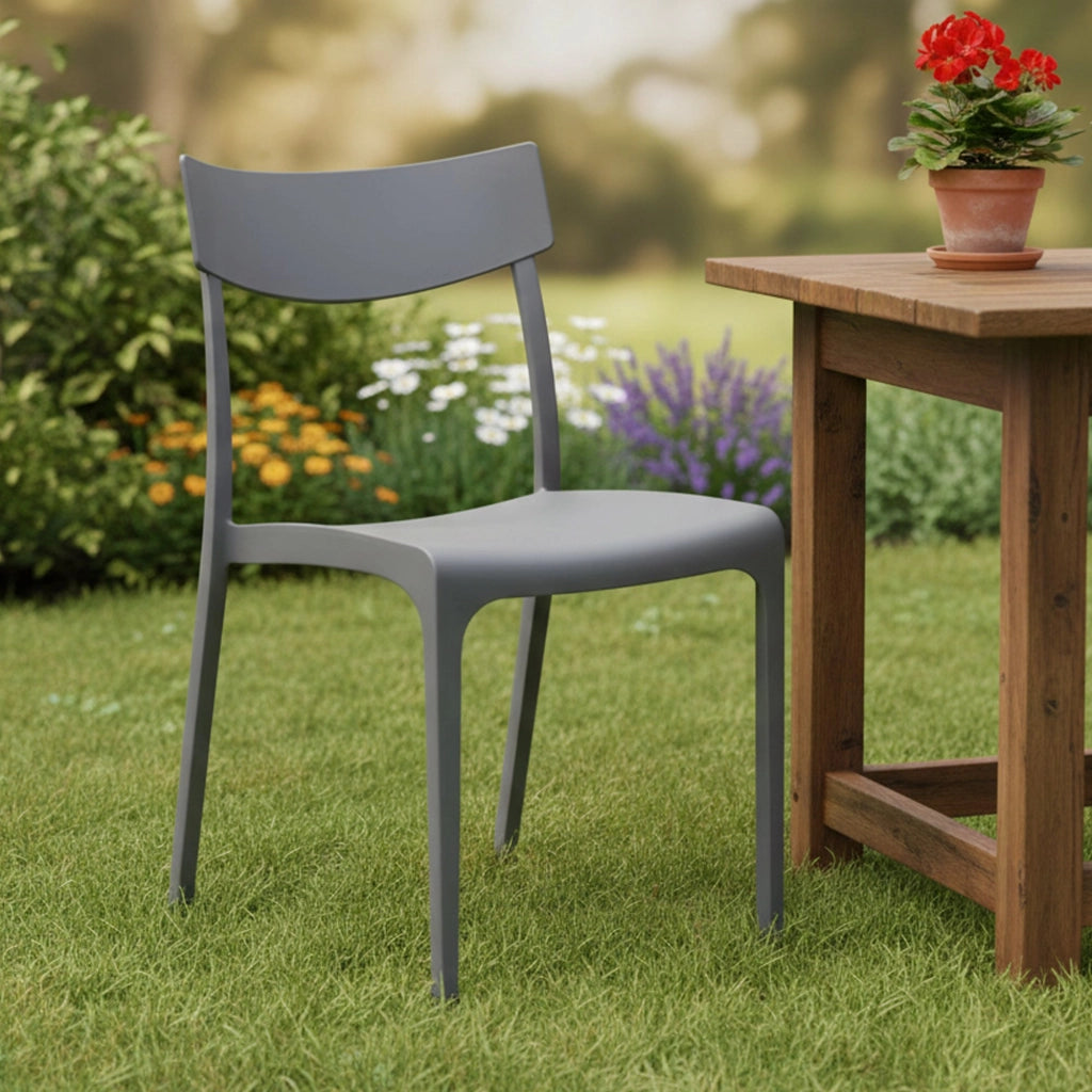 Sedia da esterno Lupia, Seggiola da giardino, Seduta outdoor multiuso, Panchina da giardino, Made in Italy, 54x46 h80 cm, Grigio