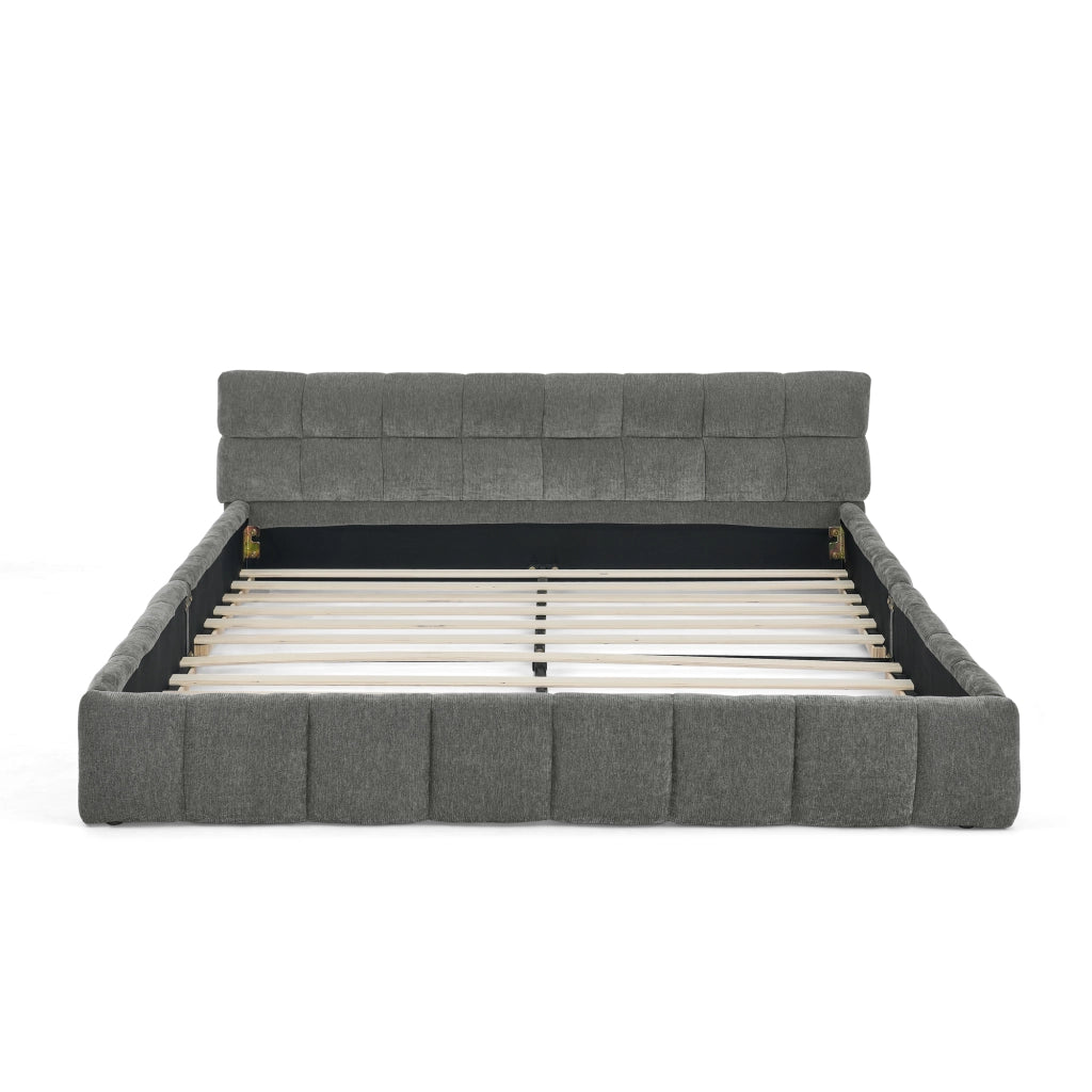 Letto Matrimoniale Imbottito ¨C MINIMAL ¨C Grigio Scuro, Legno e Metallo, 160x200