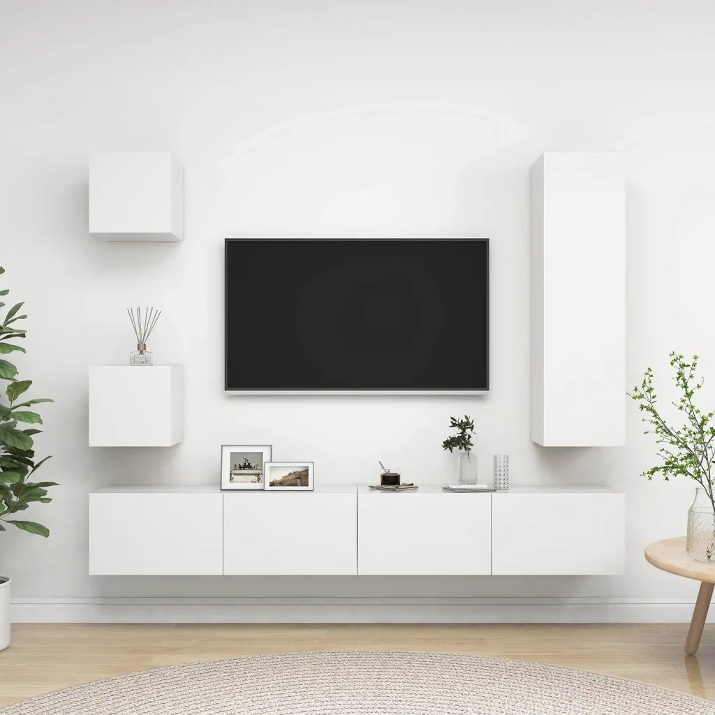 Set di Mobili Porta TV 5 pz Bianco in Legno Multistrato 3078697