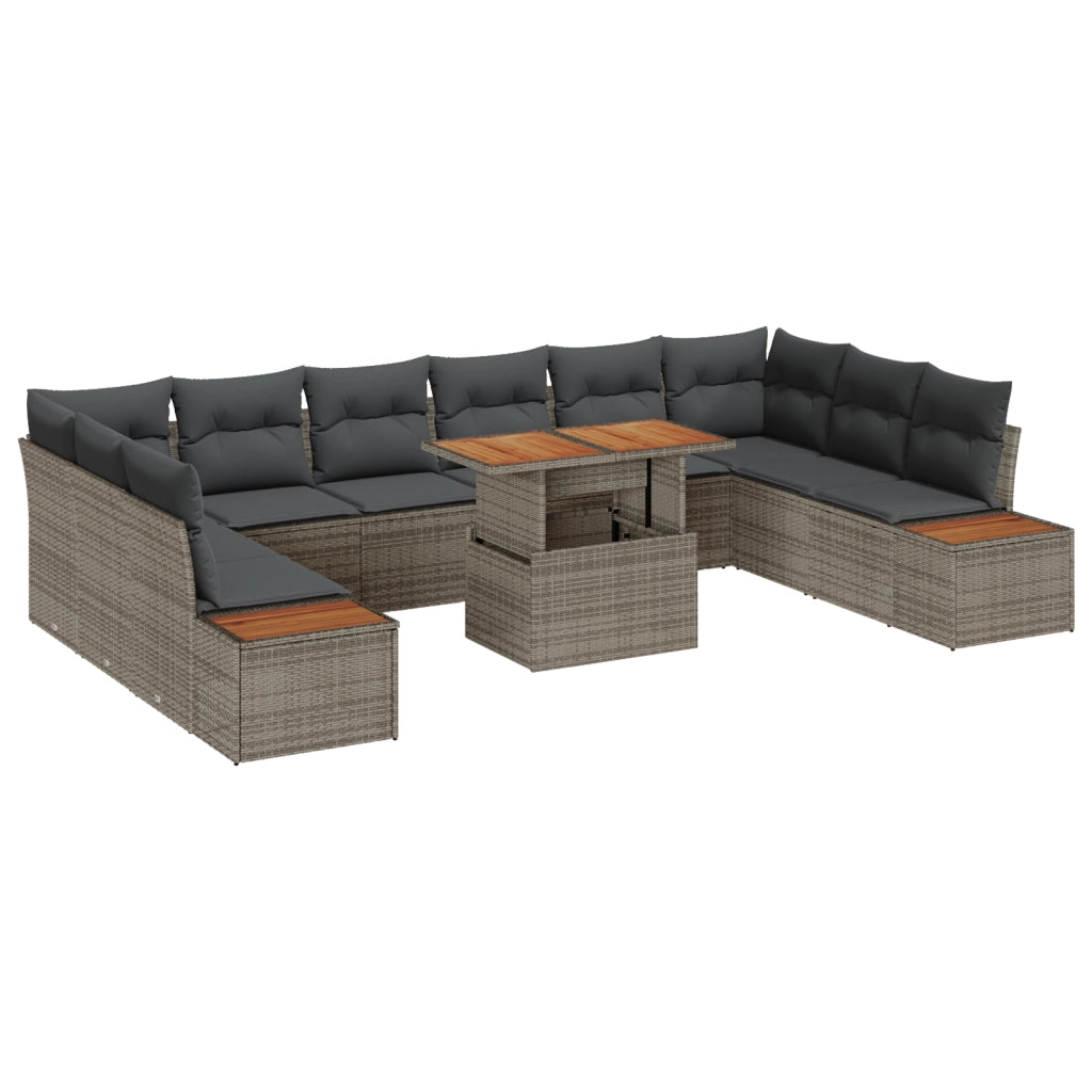 Set da Pranzo da Giardino con Cuscini Grigio Polyrattan Acacia