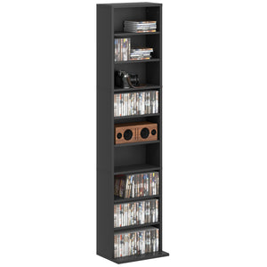 Libreria Porta CD e DVD 33x24x140 cm con 6 Ripiani Regolabili Nero