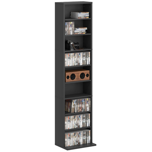 Libreria Porta CD e DVD 33x24x140 cm con 6 Ripiani Regolabili Nero