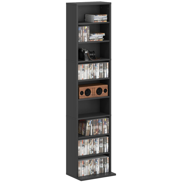Libreria Porta CD e DVD 33x24x140 cm con 6 Ripiani Regolabili Nero
