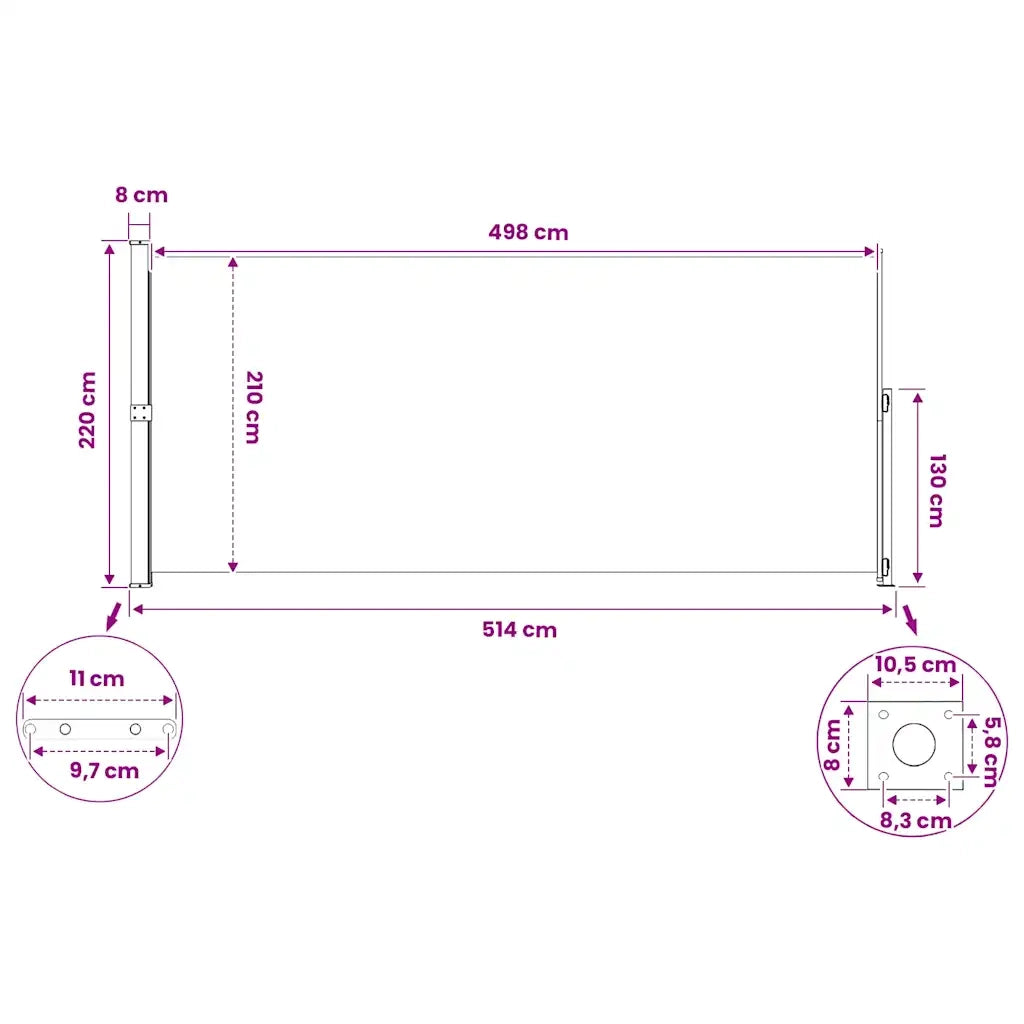 Tenda da Sole | Tenda laterale Retrattile per Patio 220x500 cm Grigia