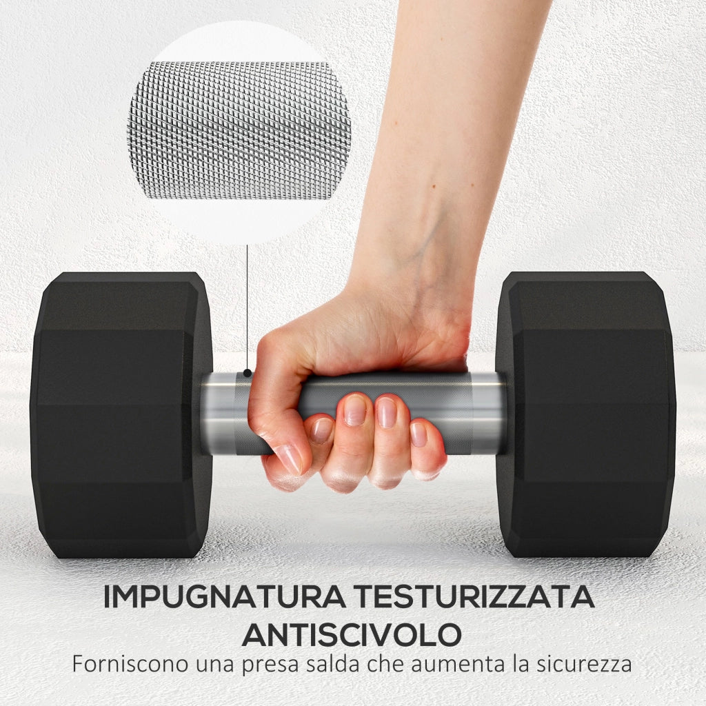 Set Manubri 12 Lati 12 kg ¨C zephmum ¨C Metallo e Gomma Nero 26x14x14 cm