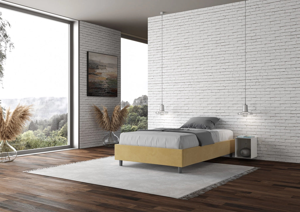 BS COM Letto una piazza e mezza con rete imbottito 130x200 microfibra ocra