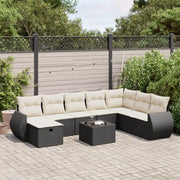 Set Divani da Giardino 9 pz con Cuscini Nero in Polyrattan