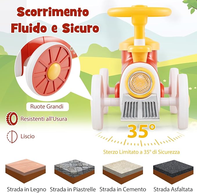 Auto a Spinta per Bambini, macchina cavalcabile con Suono e Spazio di Archiviazione, Auto Scorrevole a Piedi con Volante per Bambini 19-36 Mesi (Arancia)