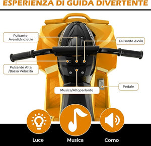 12V Quad Elettrico per Bambini, Macchina Elettrica con Velocità Alta/Bassa, Sedile Comodo Fari Corno e Musica, Auto Elettrica Cavalcabile 2,2/4,3 km/h (Giallo)