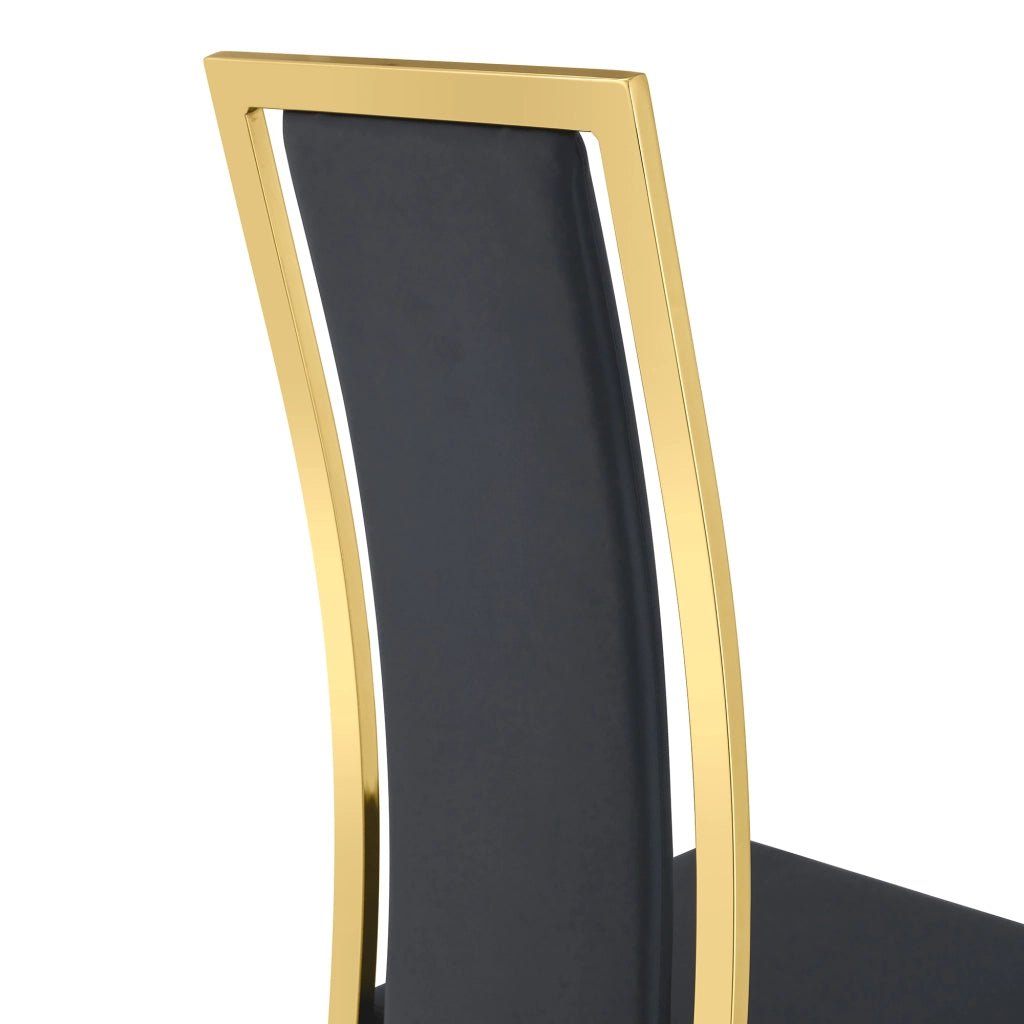 Sedia da pranzo set da 2 con schienale alto ergonomico e struttura in metallo; PU nero e oro 109 cm