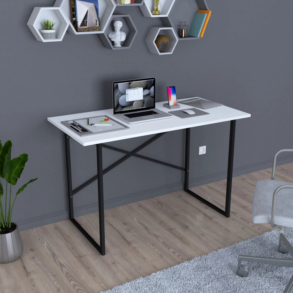 Scrivania Tavolo da Ufficio Studio Postazione di Lavoro Scrivania Semplice con Telaio in Metallo e Piano 120 x 60  cm -