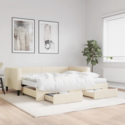 Divano Letto Estraibile con Cassetti Crema 90x200 cm in Tessuto