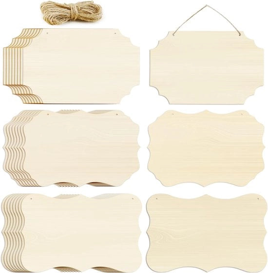 24 pezzi di tavole in legno grezzo appese con cavi - 3 stili di tavole rettangolari vuote in legno - tavoliere in legno per artigianato per decorazione di parete e porta