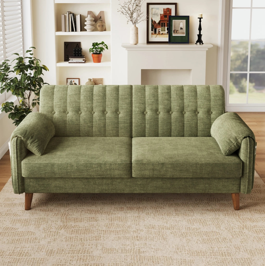 Divano modulare 2 posti in ciniglia verde; 161;5 x 79 x 83;5 cm