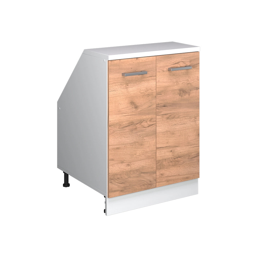 Mobile cucina sottotetto R-Line Rovere dorato/Bianco 60 cm con 2 porte, carcassa 60 cm profondità Vicco