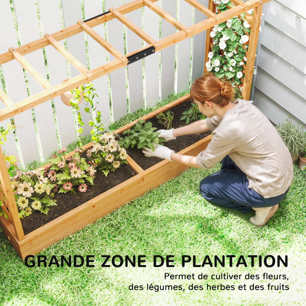 Fioriera da Giardino con Griglia ¨C Zephmum ¨C Legno Naturale 200x44x113.5cm