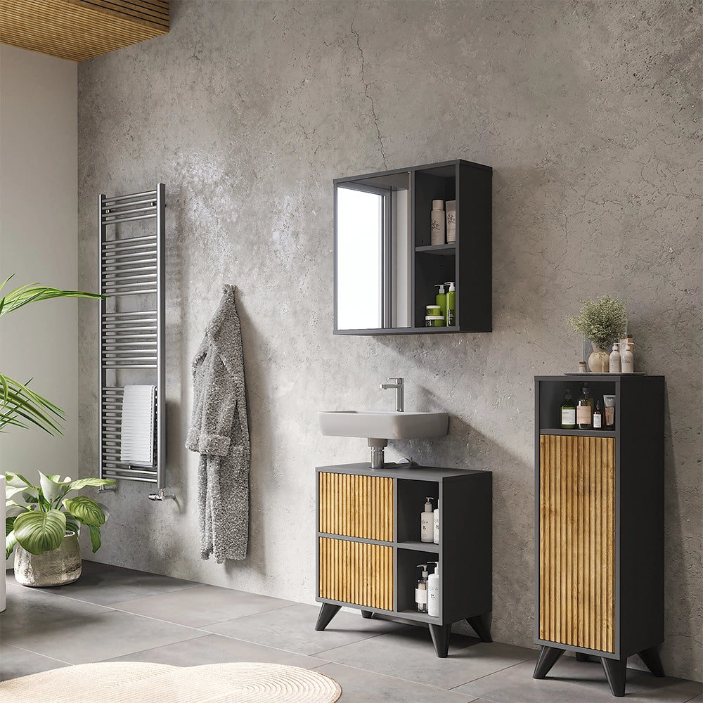 Vicco Set di mobili da bagno Antracite/quercia di montagna 3 parti