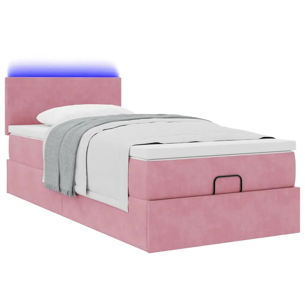 Struttura Letto Pouf con Materasso Rosa 100x200 cm Velluto