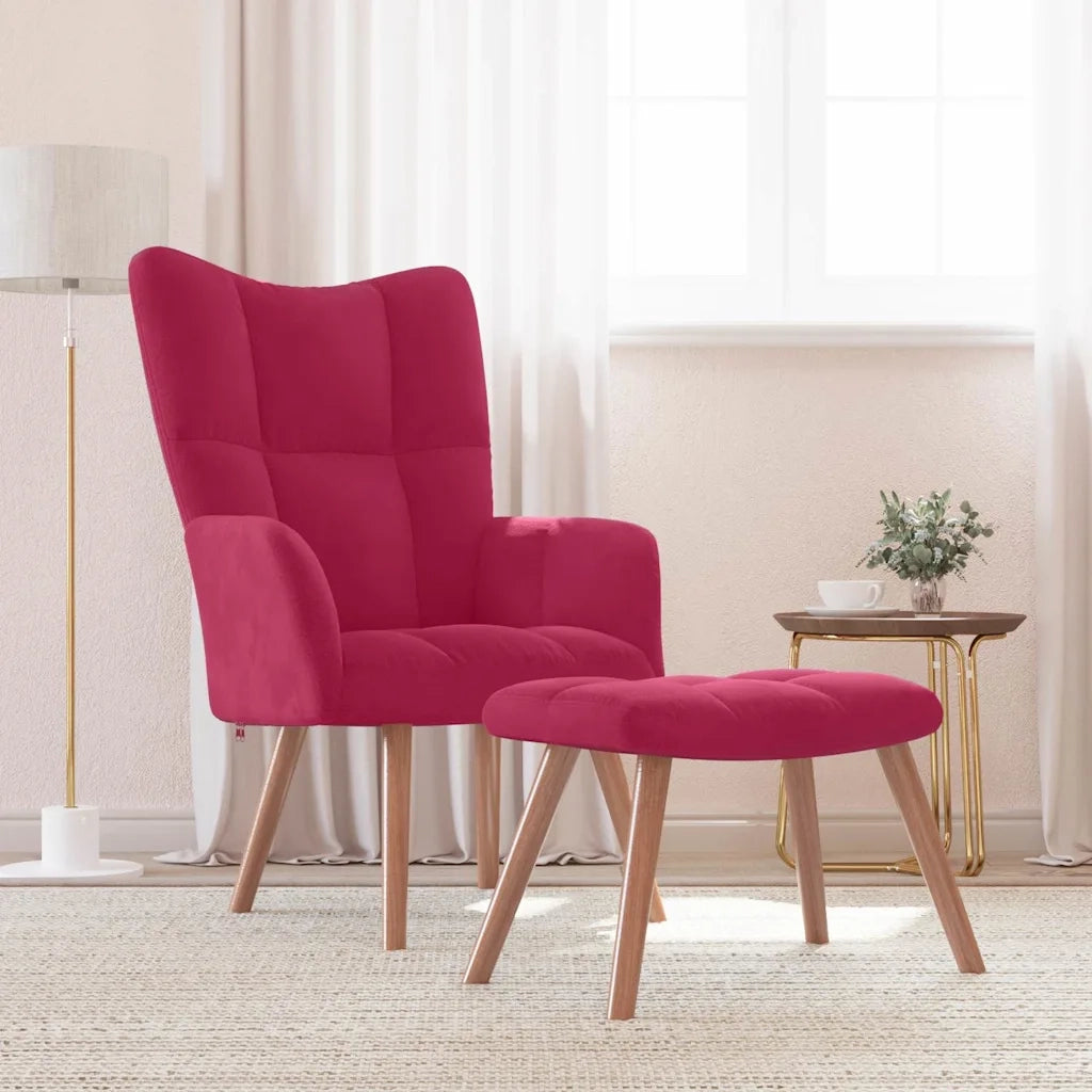 Divano Sedia-Poltrona Relax con Poggiapiedi Rosso Vino in Velluto 624754