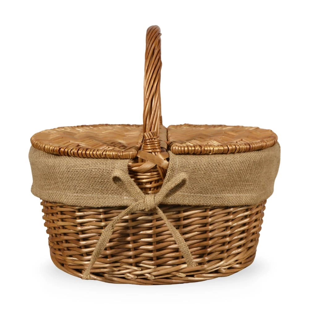 Cesto Picnic Campagnola piccolo in Vimini e Juta con coperchio cm 40 x 30 x h 37