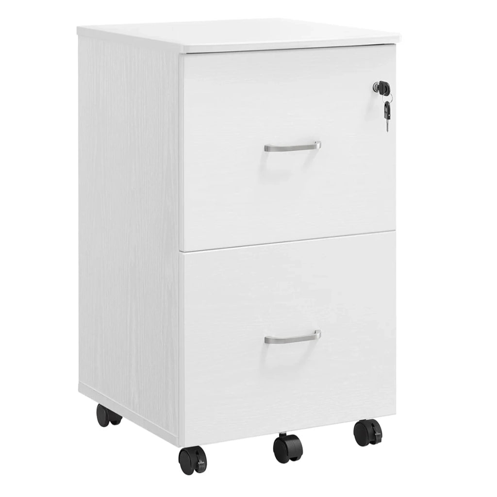 Mobiletto per ufficio mobile con serratura 2 cassetti sistema di chiusura ruote barre appendiabiti regolabili bianco 12_0004816